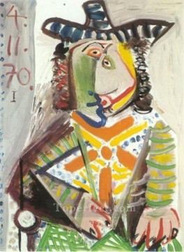 lady hat featherboa Painting - Bust of Man with Hat 1970 cubism Pablo Picasso
